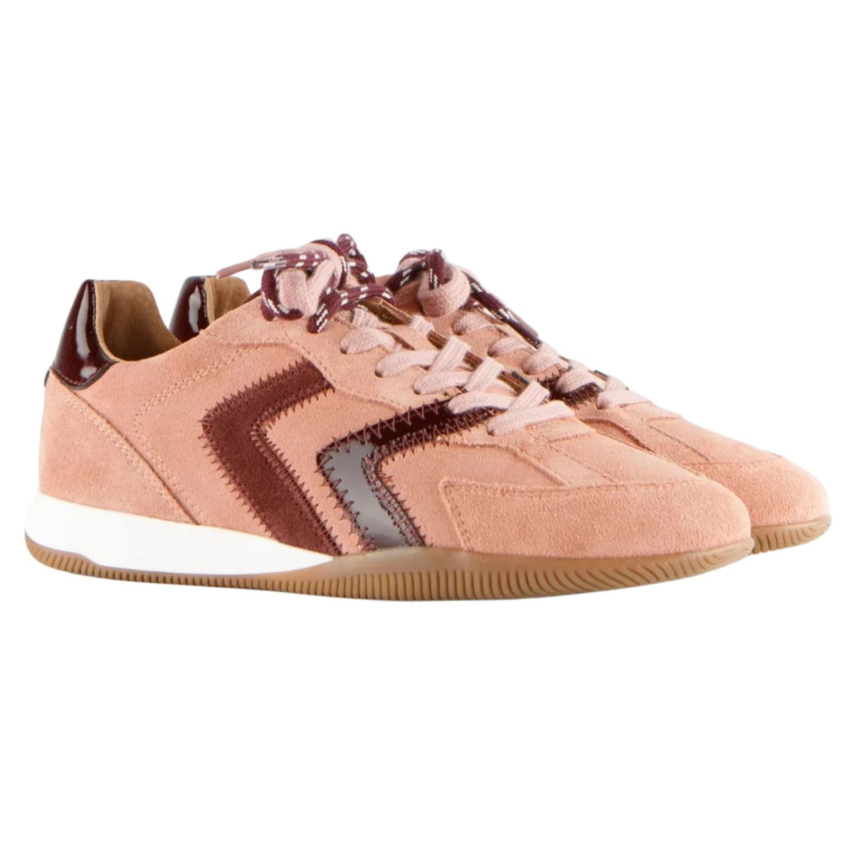 Roze met aubergine sneaker Hiki Verniz