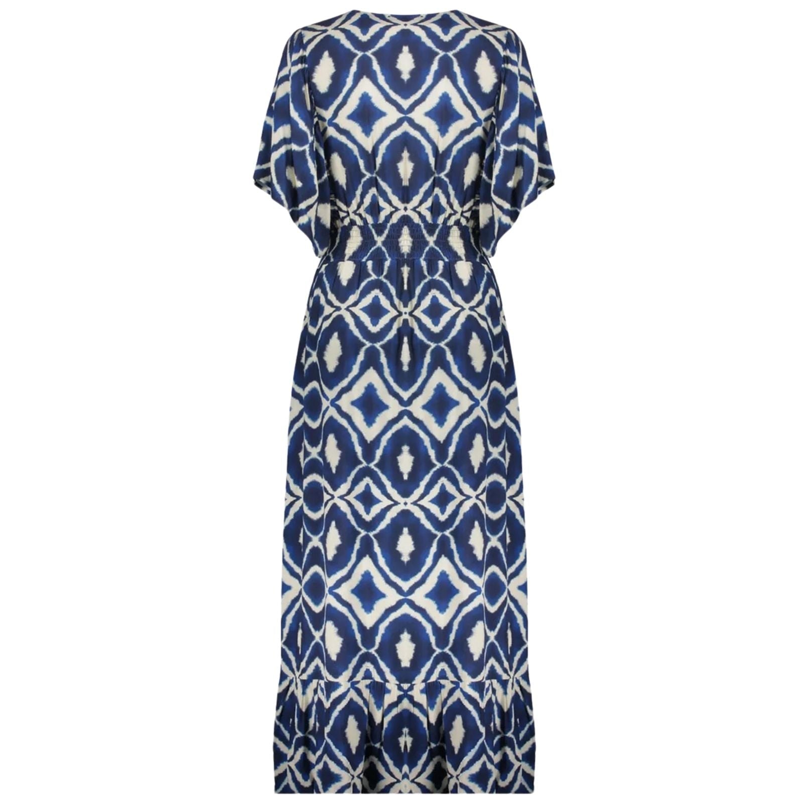 Ecru met donkerblauw geprinte jurk 67116 - Capuchon Fashion