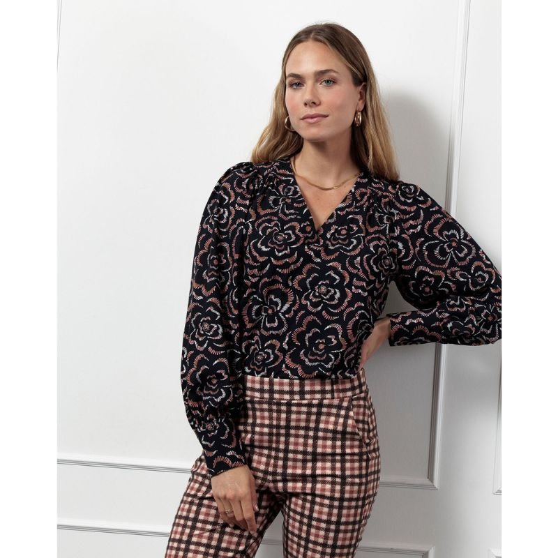 Espresso geprinte top Emmarie marker - Capuchon Fashion
