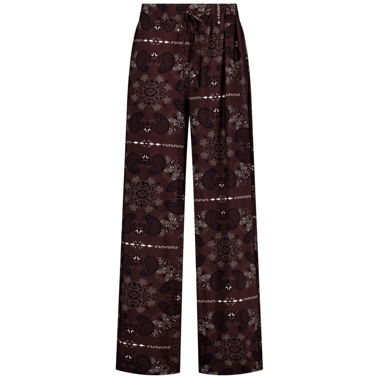 Espresso geprinte travel broek Grace paisley - Capuchon Fashion