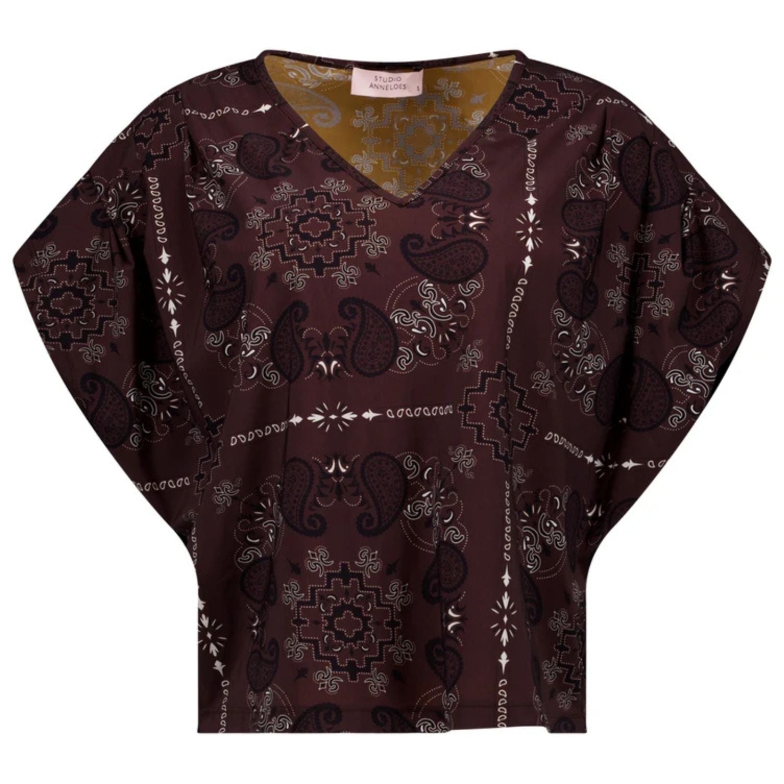 Espresso geprinte travel top Renske paisley - Capuchon Fashion