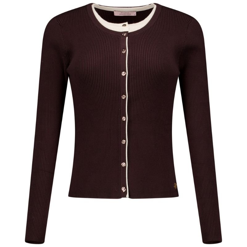Espresso met kit details cardigan Sienna - Capuchon Fashion