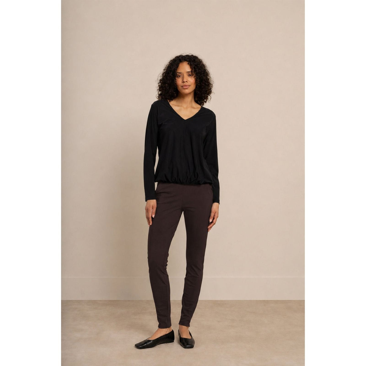 Espresso winter bonded broek Downstairs - Capuchon Fashion