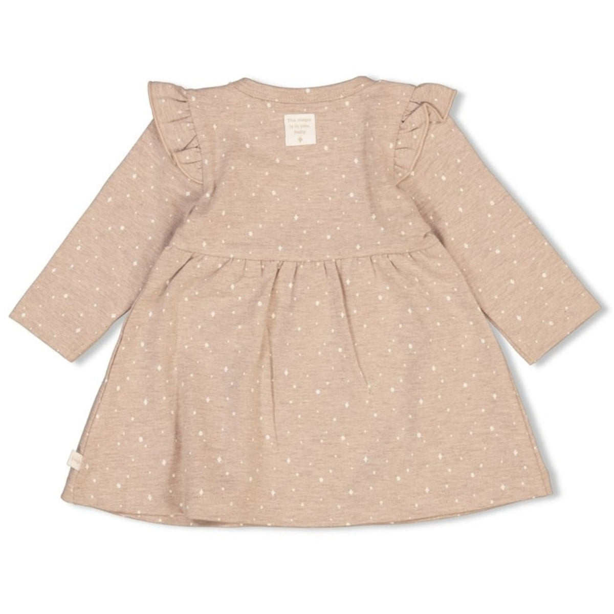 Taupe melange allover geprint jurk The Magic is in You