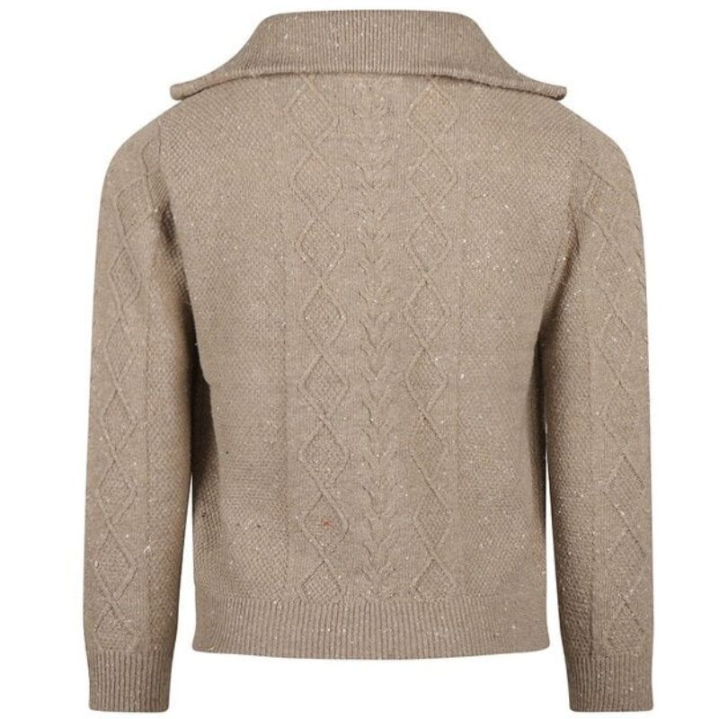 Gebreide taupe sweater met rits O56857 - Capuchon Fashion