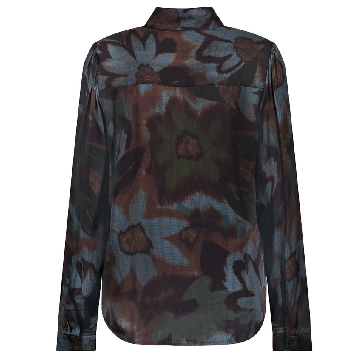Donkerblauw allover geprinte blouse 63880
