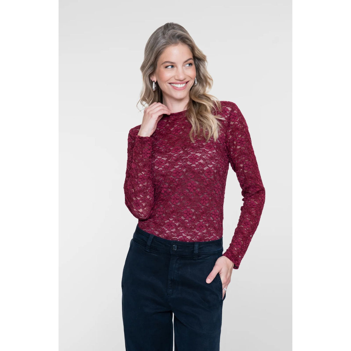 Bordeauxrode kanten top lace 62586