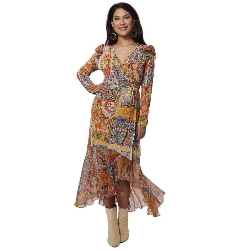 Geprinte jurk Kindala Amarillo - Capuchon Fashion