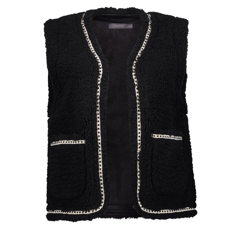 Zwarte teddy embroidery gilet 45846