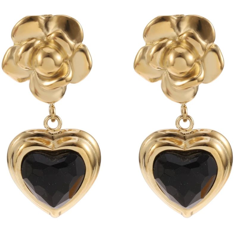 Goud met zwarte hartjes earring - Capuchon Fashion