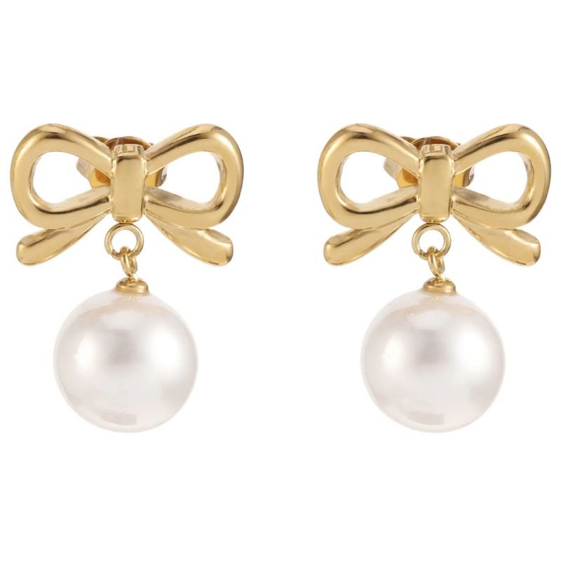Gouden strikjes earring met parel - Capuchon Fashion