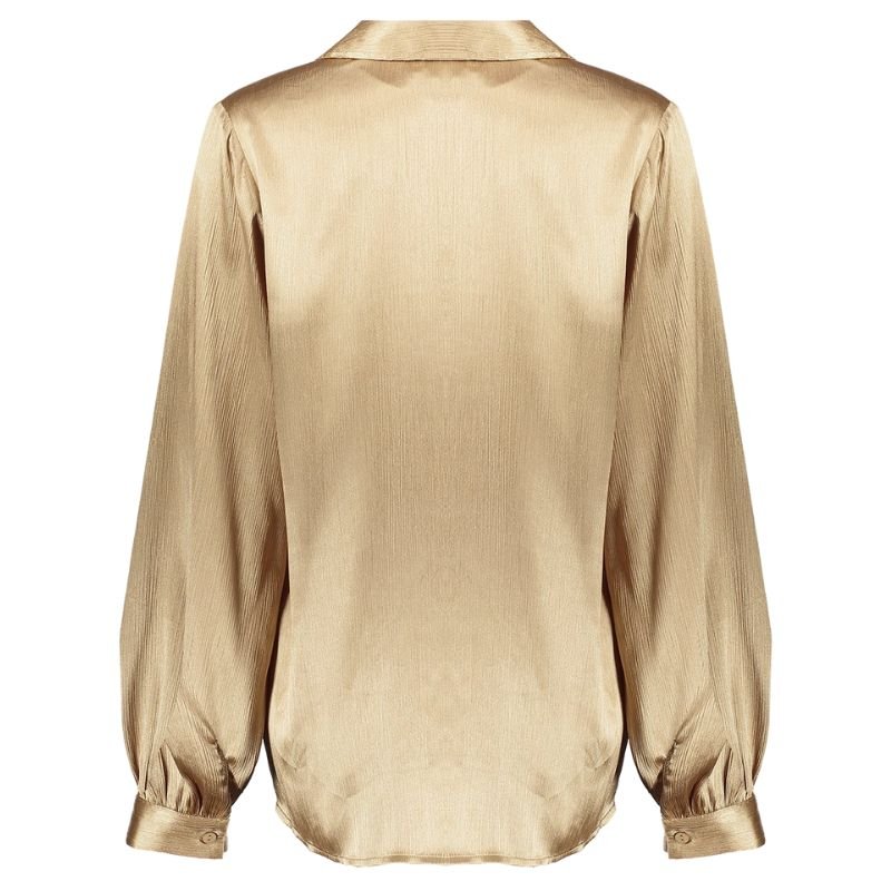 Gouden v - hals satijn blouse 53530 - Capuchon Fashion
