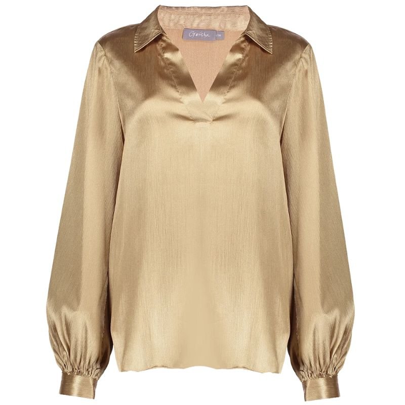 Gouden v - hals satijn blouse 53530 - Capuchon Fashion