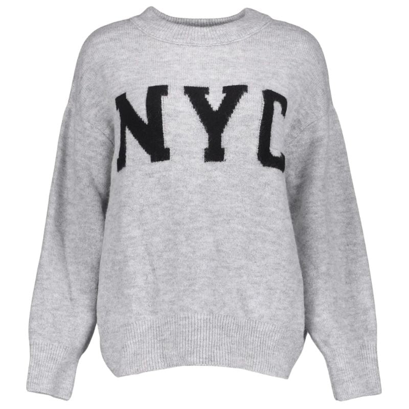 Grijze oversized NYC pullover 54561 - Capuchon Fashion