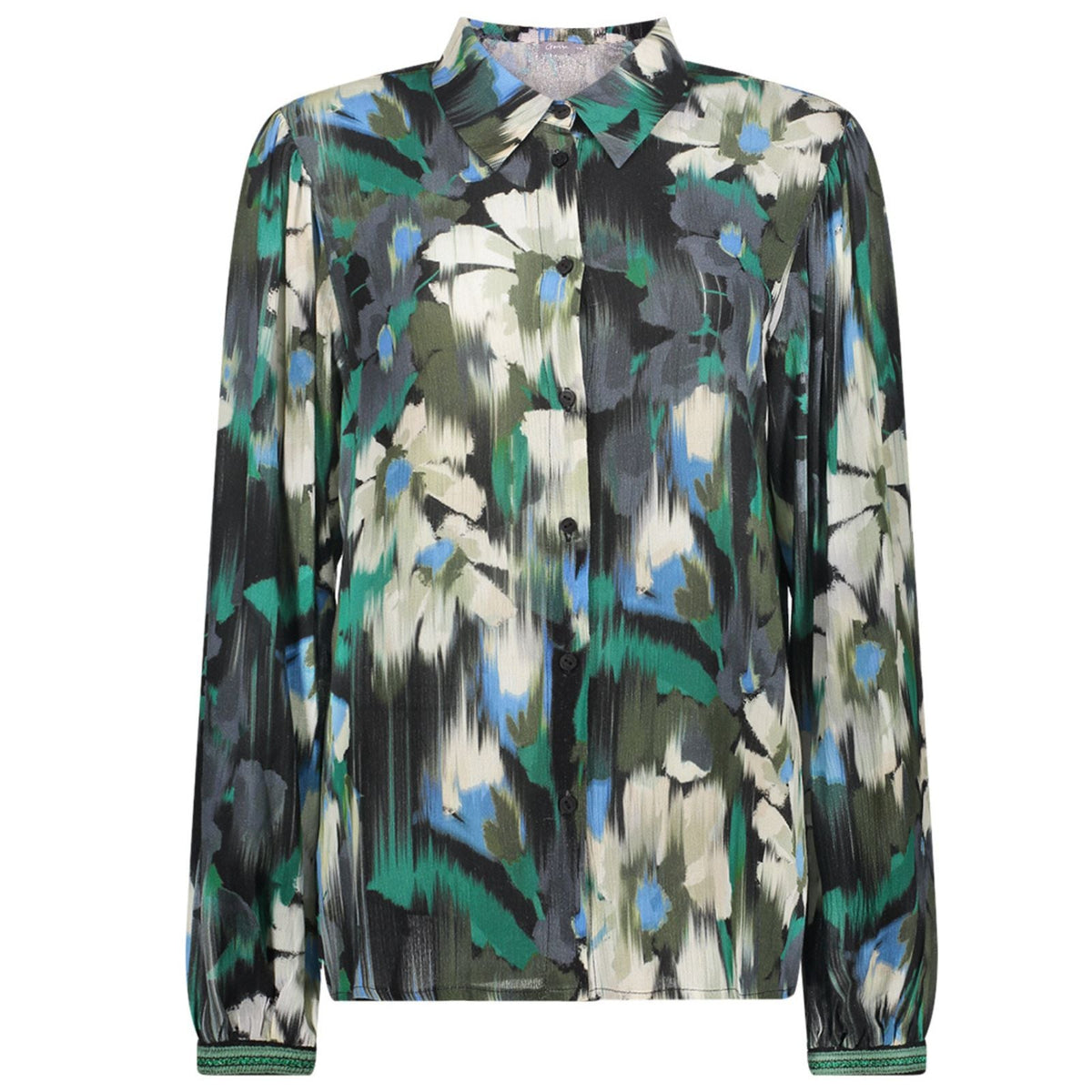 Groen met blauw geprinte blouse 63646 - Capuchon Fashion