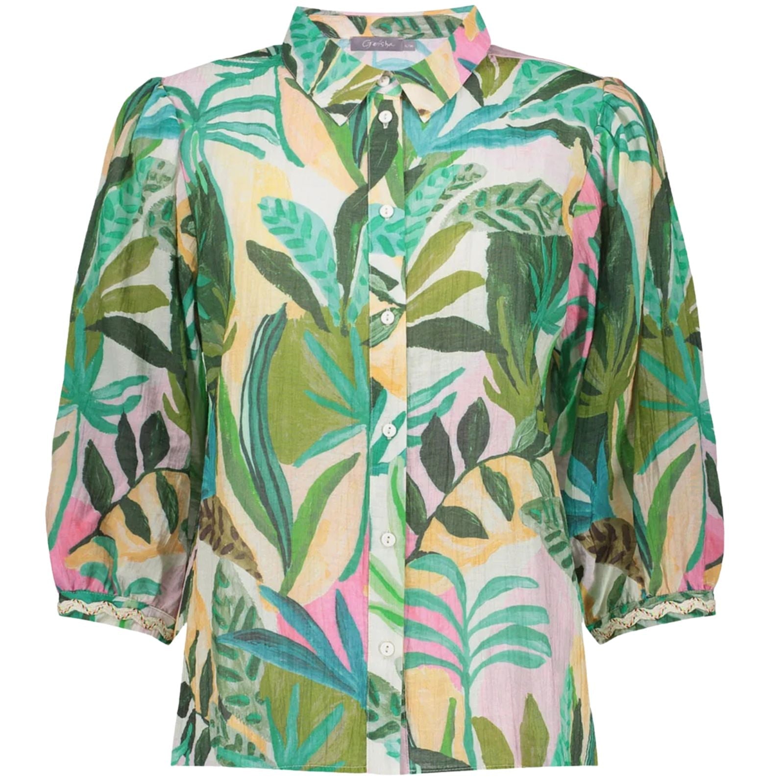 Groen met multicolor geprinte blouse 63450 - Capuchon Fashion