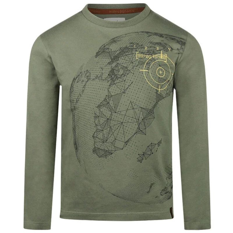 Groene longsleeve wereldbol O56890 - Capuchon Fashion