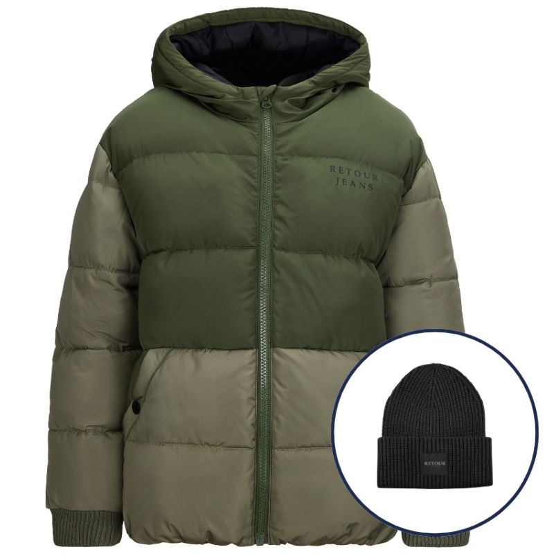 Groene puffer jacket Guy met muts - Capuchon Fashion