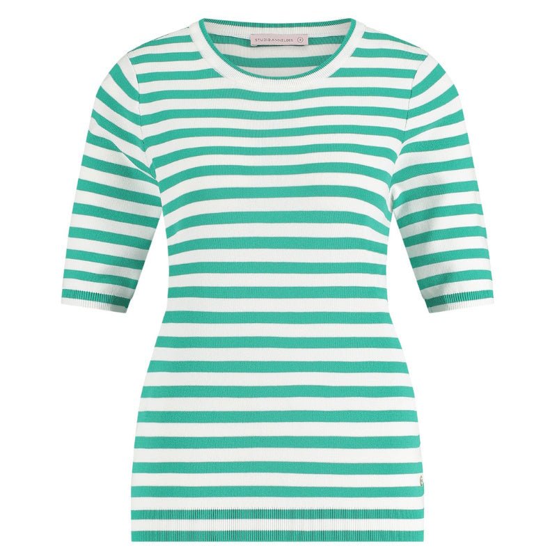 Groene pullover Luna ssl stripe - Capuchon Fashion