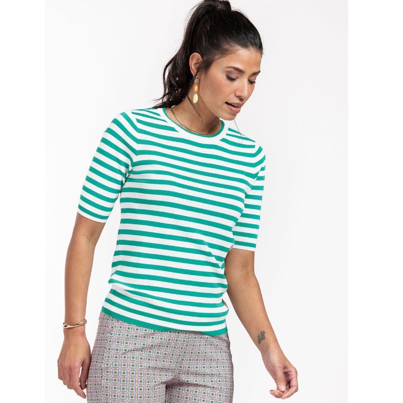 Groene pullover Luna ssl stripe - Capuchon Fashion
