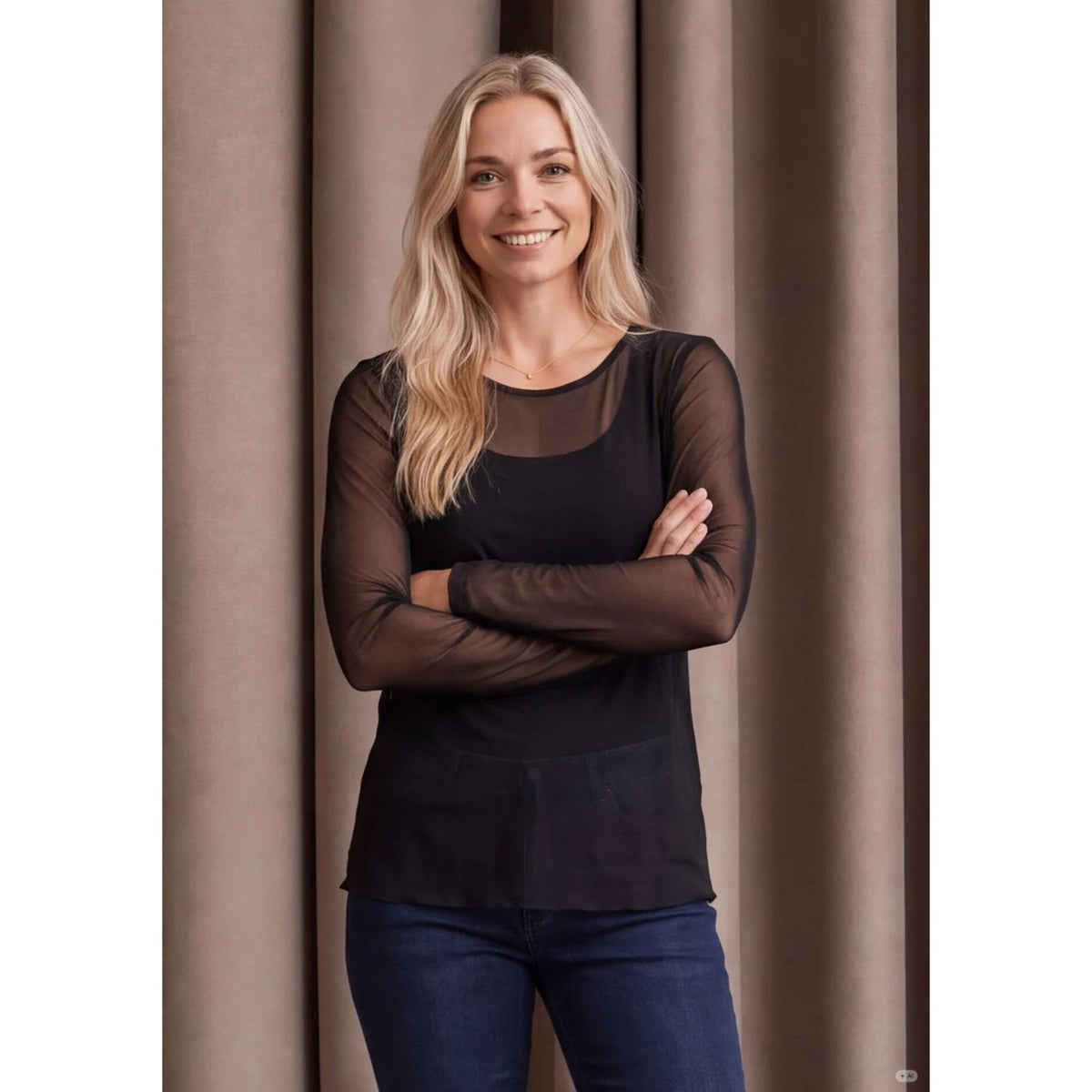 Zwarte longleeve mesh top Fifi