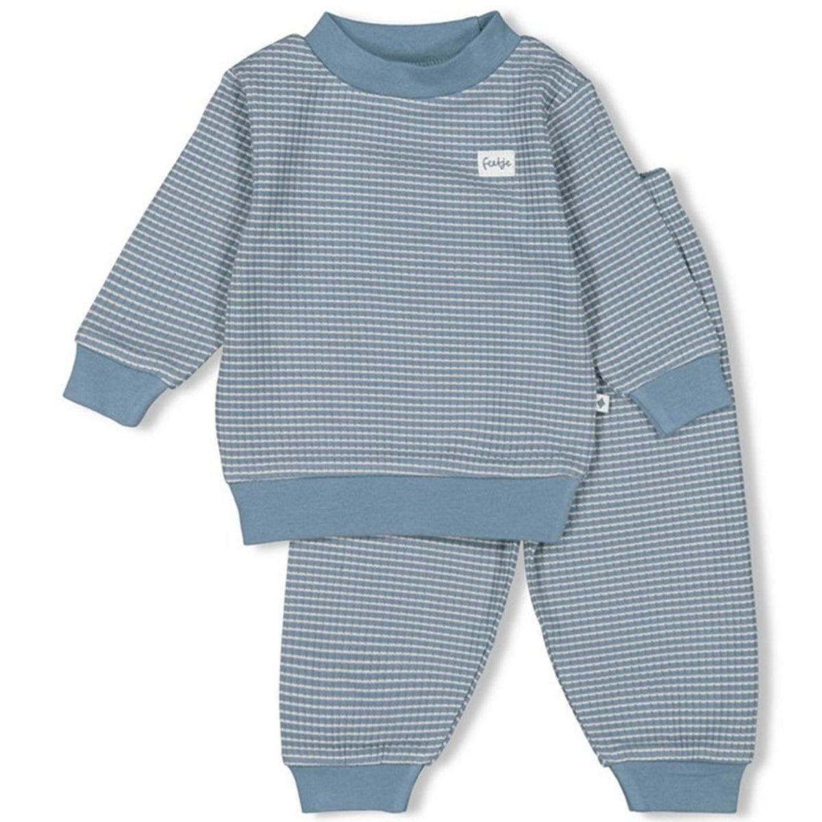 IJsblauw gestreepte wafel pyjama - Capuchon Fashion