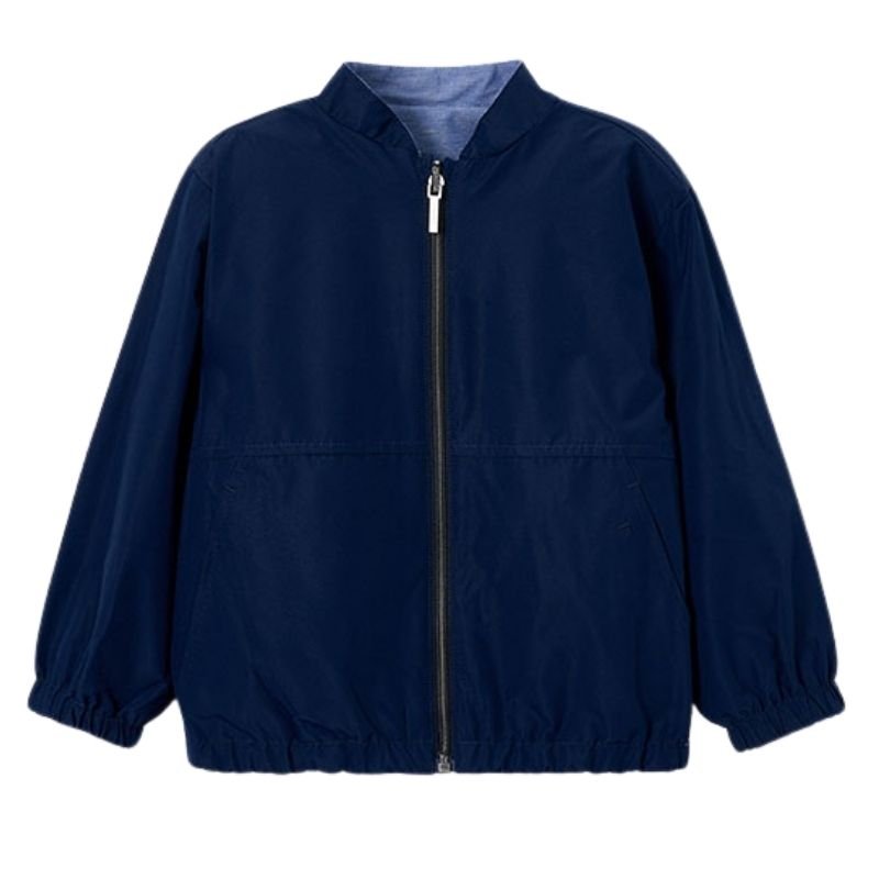 Indigoblauwe reversible linnen windbreaker 3444 - Capuchon Fashion