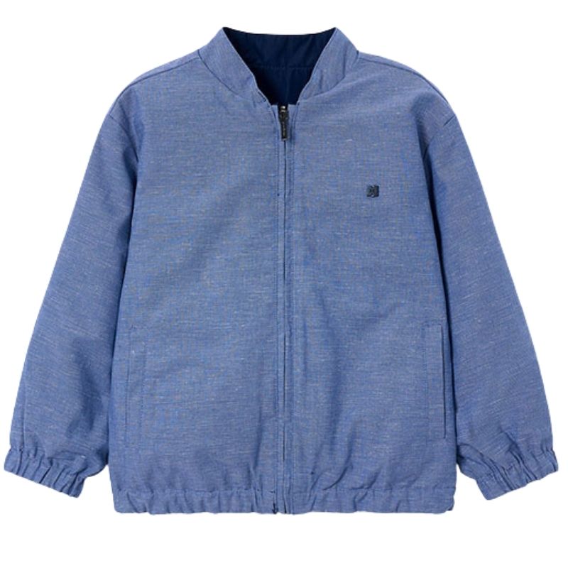 Indigoblauwe reversible linnen windbreaker 3444 - Capuchon Fashion