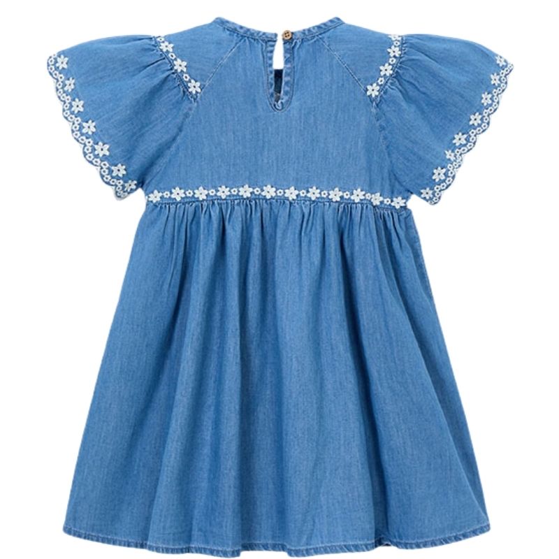 Mediumblauwe embroidery jurk 3929