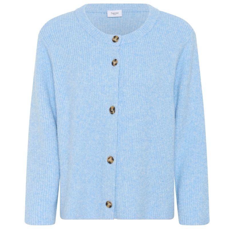 Lichtblauw fijngebreid vest Maleen - Capuchon Fashion