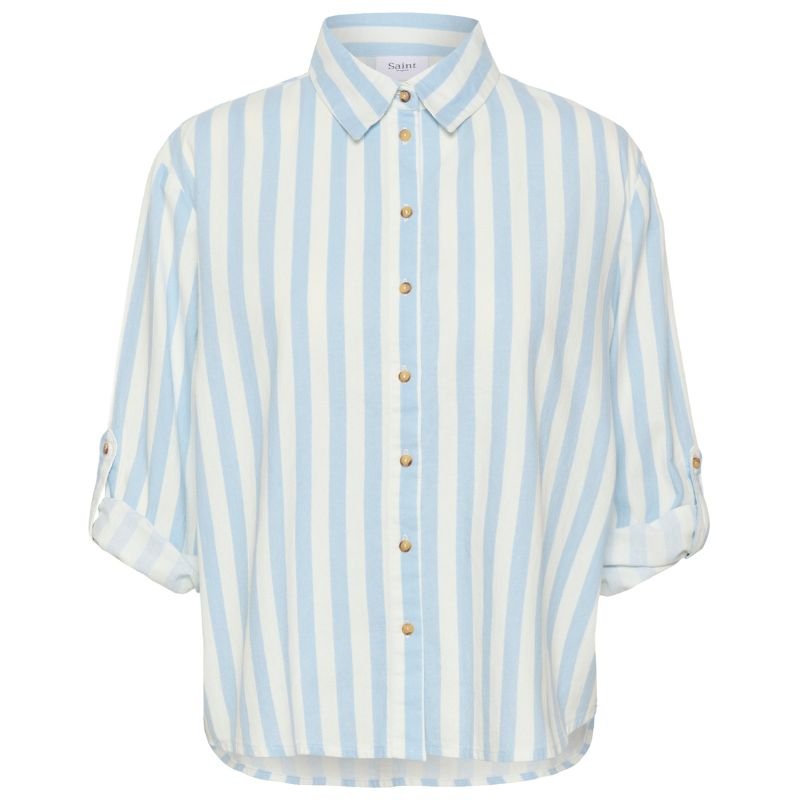 Lichtblauw met wit gestreept shirt Zalinda - Capuchon Fashion