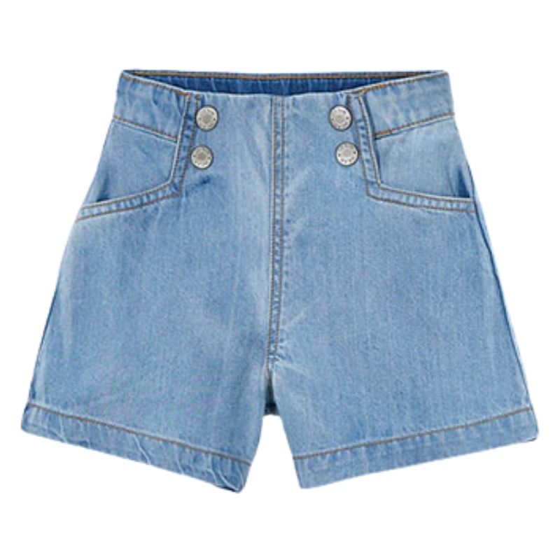 Lichtblauwe denim bermuda met knopen 3224 - Capuchon Fashion