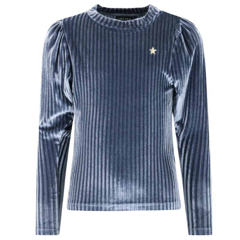 Lichtblauwe velvet rib top Esmay - Capuchon Fashion