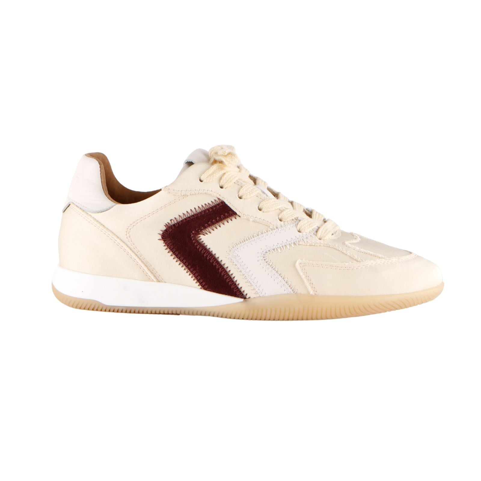 Lichtgeel met bordeauxrode sneaker Hiki Satin - Capuchon Fashion