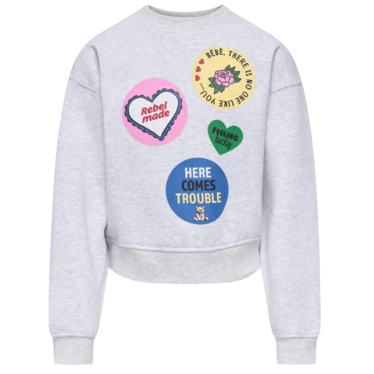 Lichtgrijs geprinte o-neck sweater Hima - Capuchon Fashion