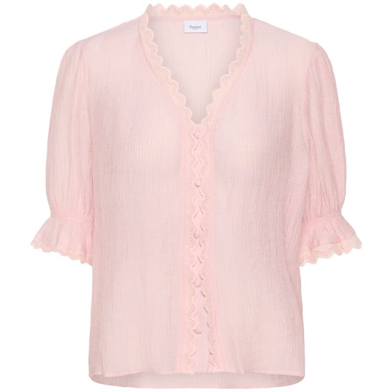 Lichtroze kanten korte mouw shirt Kristel - Capuchon Fashion