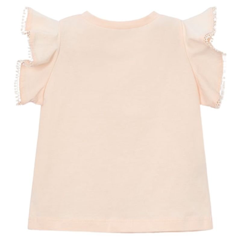 Lichtroze korte mouw t-shirt met kant 3008 - Capuchon Fashion