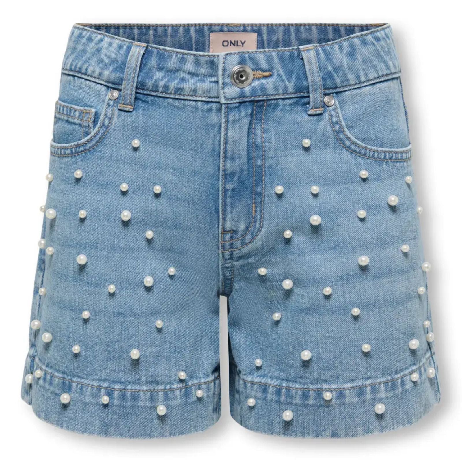 Light Blue Denim pearl denim short Vera - Capuchon Fashion
