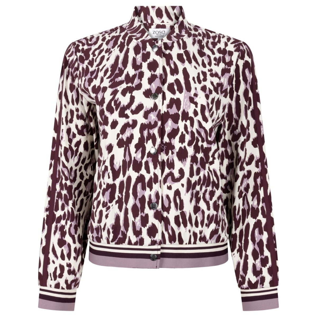 Mauve met bordeaux geprinte travel jacket Nicoline - Capuchon Fashion