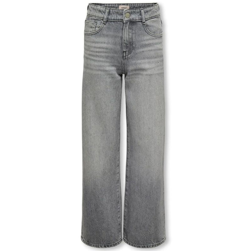Medium Grey Denim wide jeans Cobain Rhinestone - Capuchon Fashion
