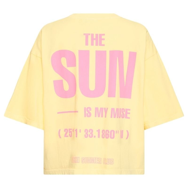 Mellow Yellow met wild orchid knitted top Nica - Capuchon Fashion