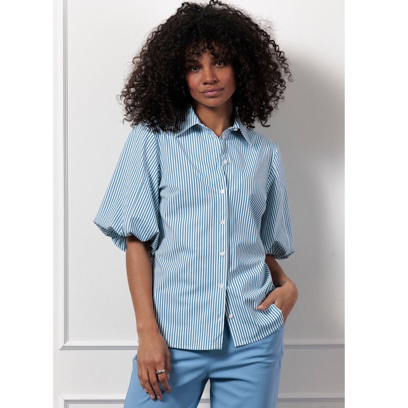 Midblue blouse Poppy balloon stripe - Capuchon Fashion