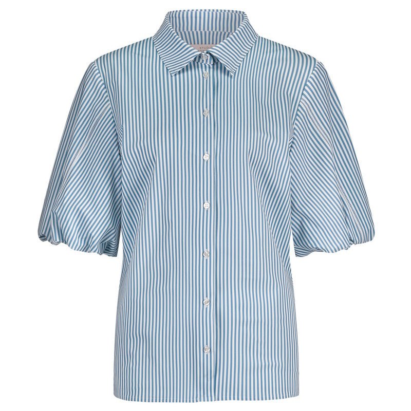 Midblue blouse Poppy balloon stripe - Capuchon Fashion