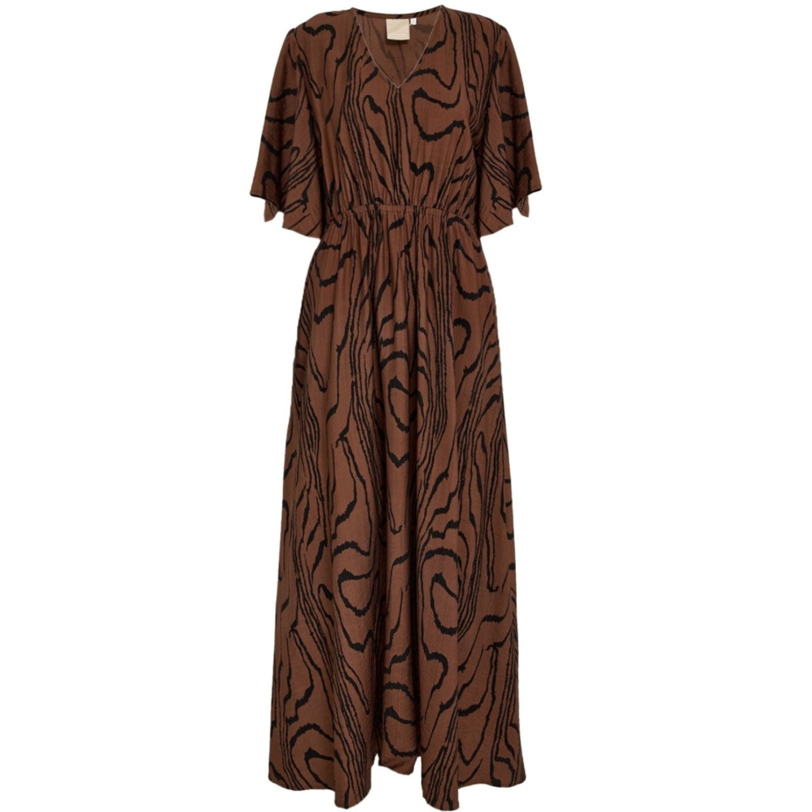 Mink Brown met zwart geprinte jurk Ozzy - Capuchon Fashion