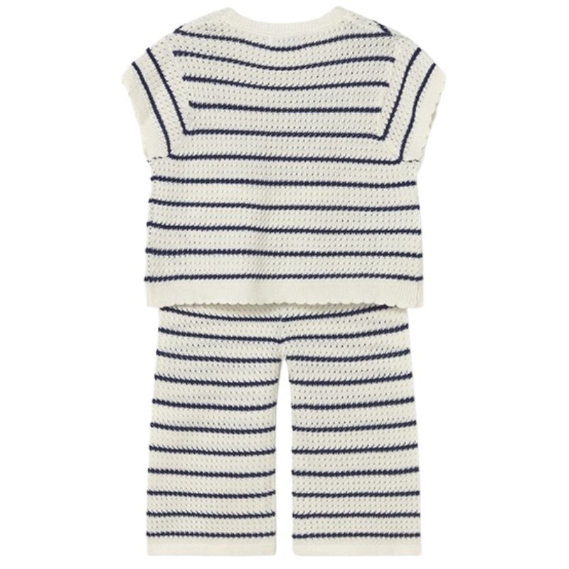 Natural gebreide set broek en top 1516 - Capuchon Fashion