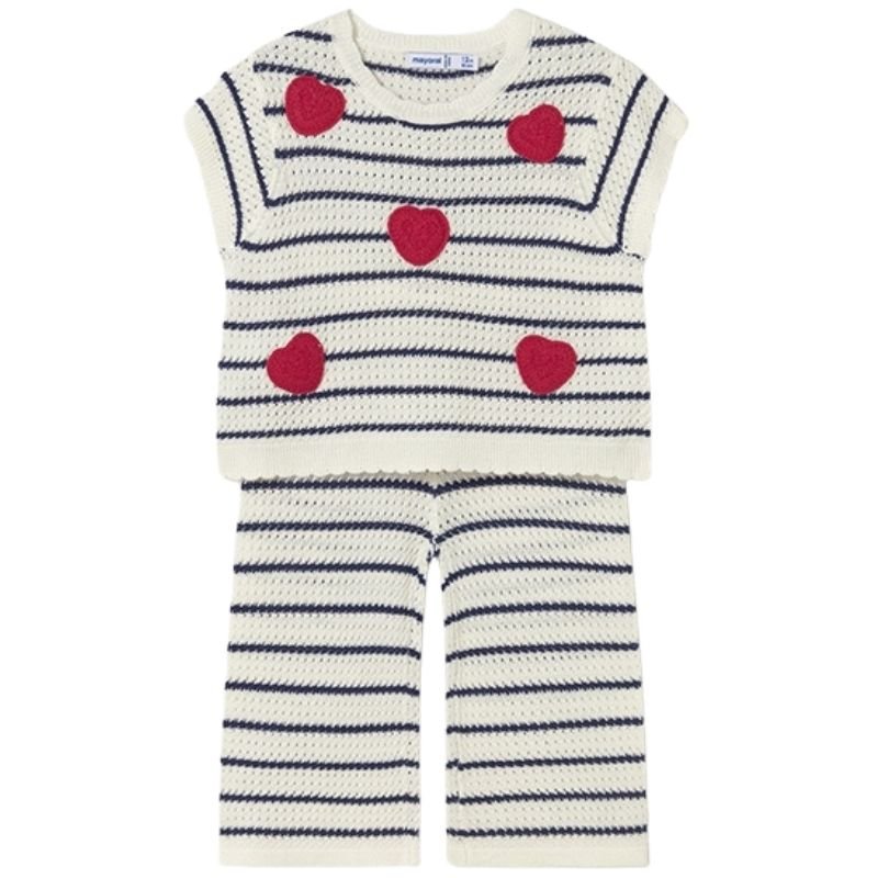 Natural gebreide set broek en top 1516 - Capuchon Fashion