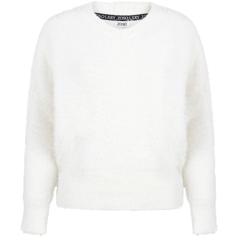 Offwhite fluffy v - hals sweater Kim - Capuchon Fashion