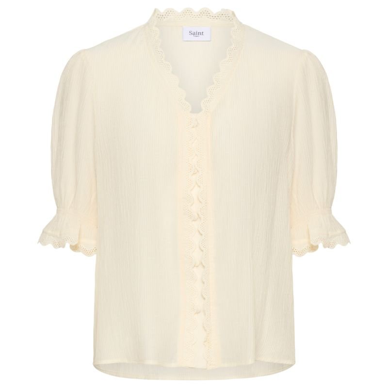 Offwhite kanten korte mouw shirt Kristel - Capuchon Fashion