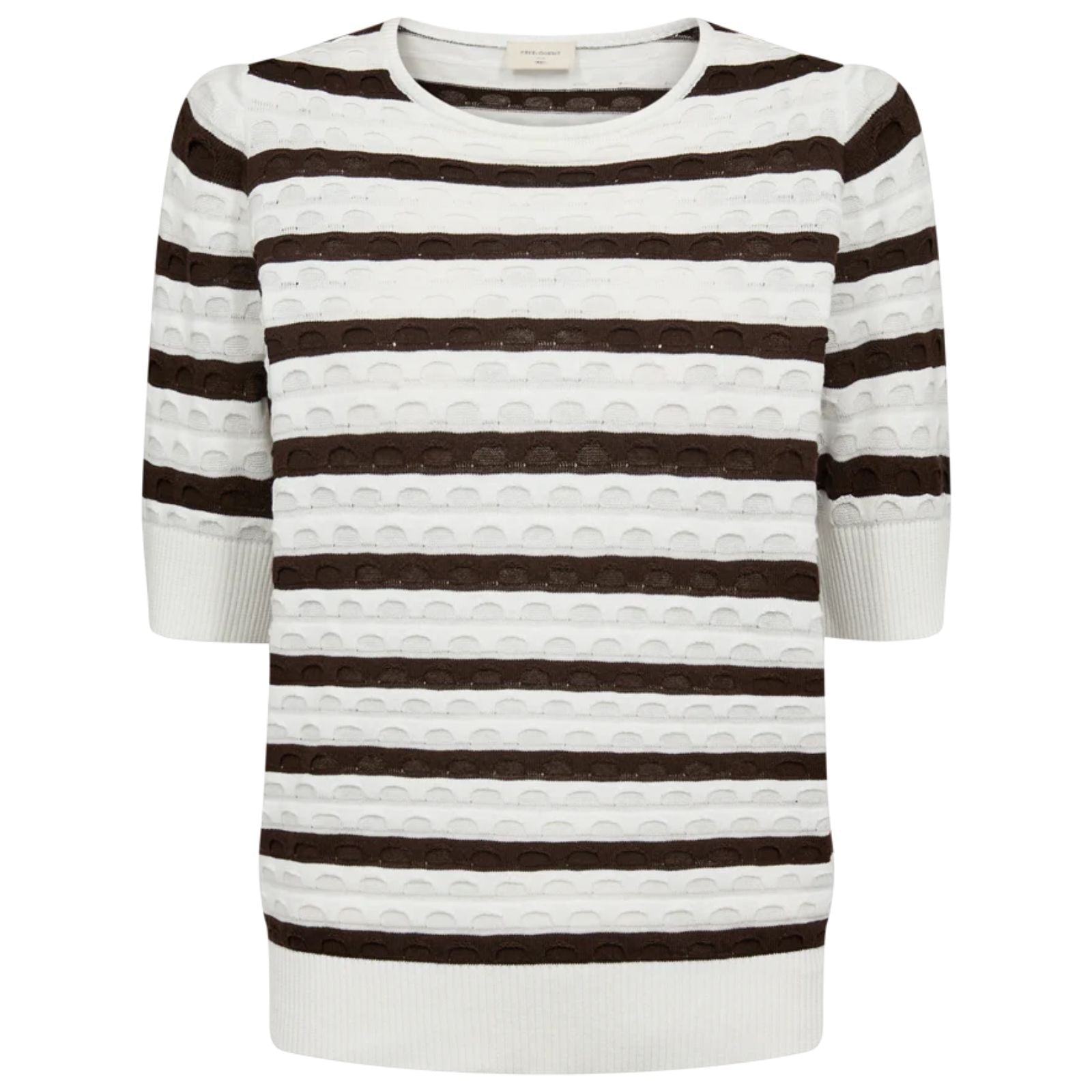 Wit met bruin gestreepte jacquard pullover Dodo - Capuchon Fashion