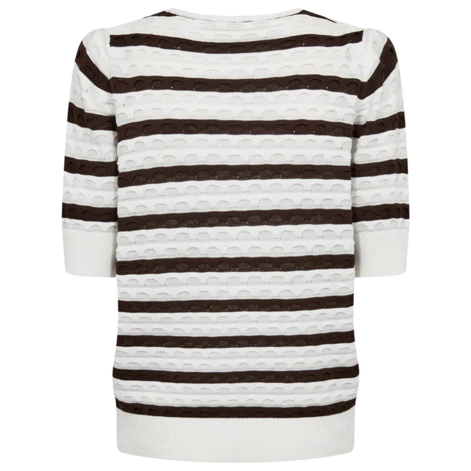 Wit met bruin gestreepte jacquard pullover Dodo - Capuchon Fashion